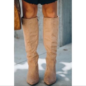 Tan Faux Suede Heeled Boots